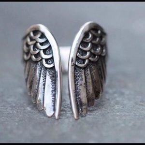 Silver plated angel wing ring